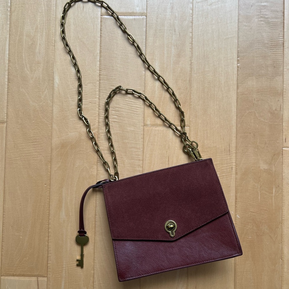 FOSSIL Henna Suede Leather Convertible Strap Crossbody Small Bag Purse
